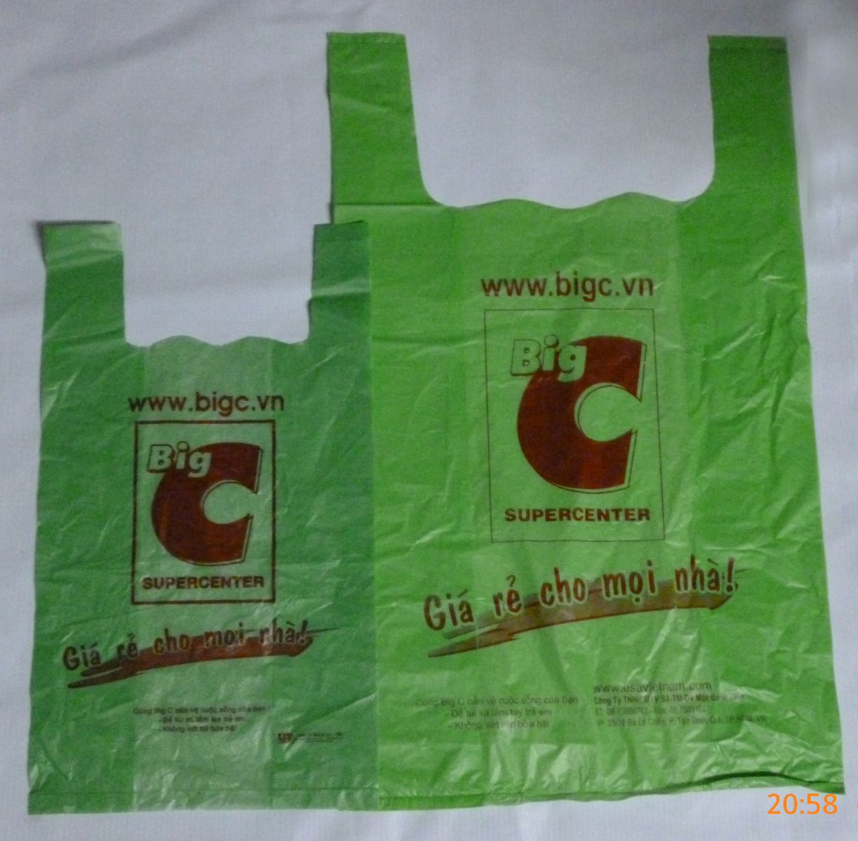 Bag made of plastic with handles